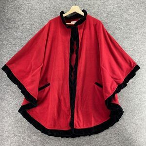 LeModa Jacket Women M Medium Red 3/4 Sleeve Fleece Open Front Pockets Casual